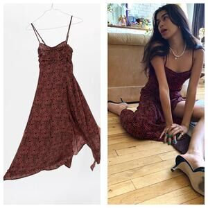 Urban Outfitters Veronica Midi Dress Size XS Ruched Geometric Smocked Back